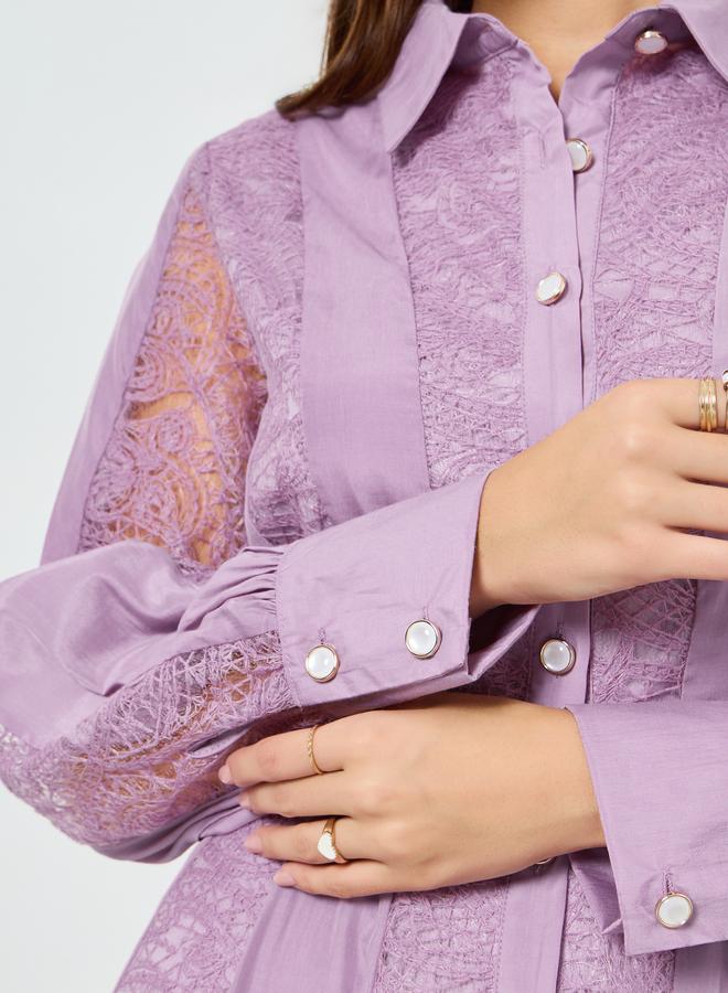 ستايلي فستان ميدي بتصميم قميص وأكمام بأساور للنساء - Image 3